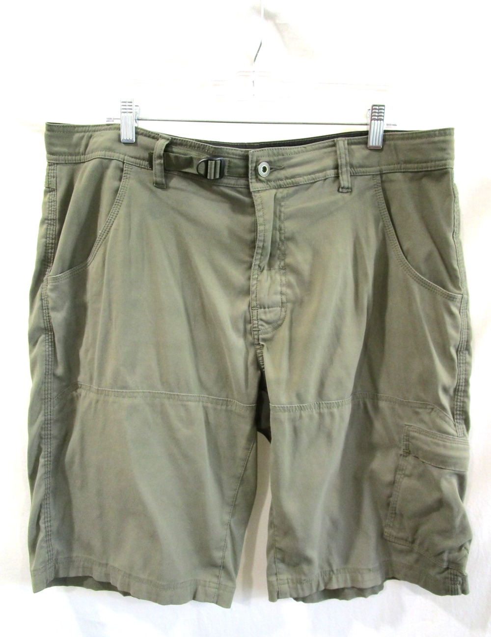 Prana Zion Men Olive Green Stretch Nylon Cargo Hiking Shorts Men Sz 36